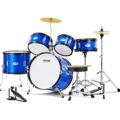 VEVOR Kids Drum Set, 5-Piece, 16 in Beginner Full Drum Set with Bass Toms Snare Floor Drum Adjustable Throne Cymbal Hi-Hat Pedal and Two Pairs of Drumsticks, Starter Drum Kit for Child Kids, Blue