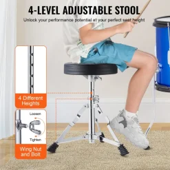 VEVOR Kids Drum Set, 5-Piece, 16 in Beginner Full Drum Set with Bass Toms Snare Floor Drum Adjustable Throne Cymbal Hi-Hat Pedal and Two Pairs of Drumsticks, Starter Drum Kit for Child Kids, Blue