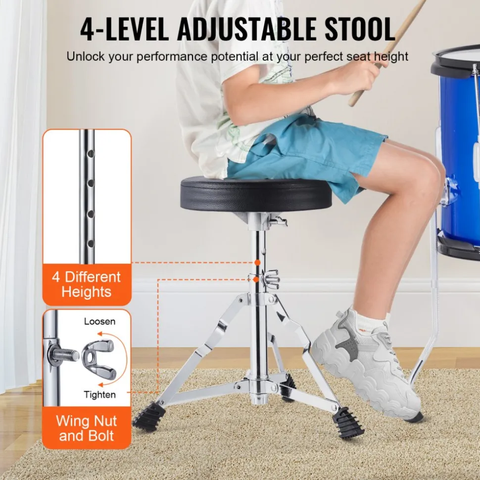 VEVOR Kids Drum Set, 5-Piece, 16 in Beginner Full Drum Set with Bass Toms Snare Floor Drum Adjustable Throne Cymbal Hi-Hat Pedal and Two Pairs of Drumsticks, Starter Drum Kit for Child Kids, Blue