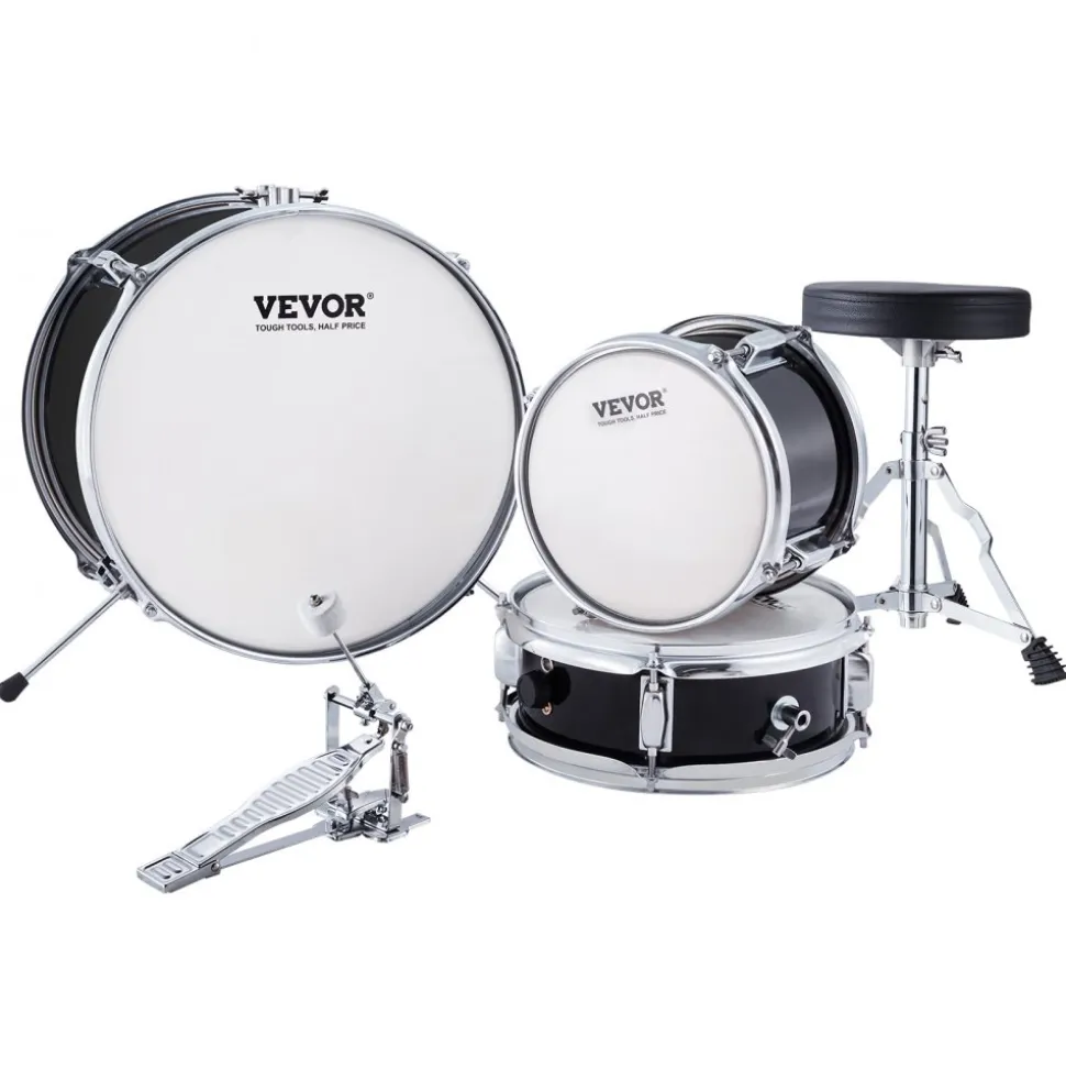 VEVOR Kids Drum Set, 3-Piece, 14 in Beginner Drum Set with Adjustable Throne Cymbal Pedal Two Pairs of Drumsticks, 8'' Tom Drum 10'' Snare Drum 14'' Bass Drum, Starter Drum Kit for Child Kids, Blue