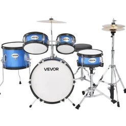VEVOR Kids Drum Set, 5-Piece 14 in Junior Drum Sets, Beginner Drums Set with Adjustable Throne, Cymbal & Two Pairs of Drumsticks, Musical Learning Drums Instruments Kit, for Children Ages 6-13 (Blue)