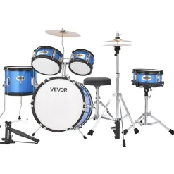 VEVOR Kids Drum Set, 5-Piece 14 in Junior Drum Sets, Beginner Drums Set with Adjustable Throne, Cymbal & Two Pairs of Drumsticks, Musical Learning Drums Instruments Kit, for Children Ages 6-13 (Blue)