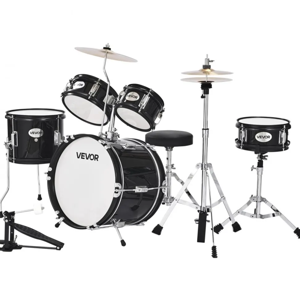 VEVOR Kids Drum Set, 5-Piece 16 in Junior Drum Sets, Beginner Drums Set with Adjustable Throne, Cymbal & Two Pairs of Drumsticks, Musical Learning Drums Instruments Kit, for Children Ages 6-13 (Red)