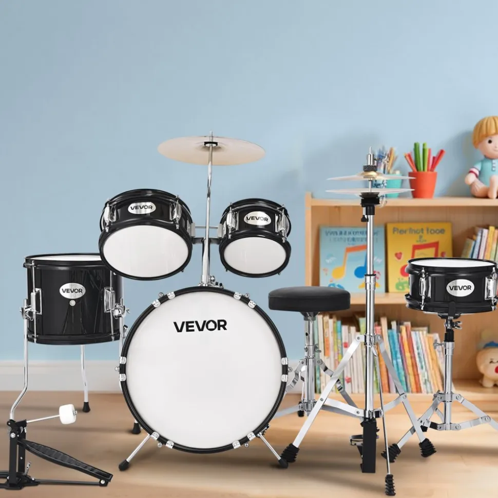 VEVOR Kids Drum Set, 5-Piece 16 in Junior Drum Sets, Beginner Drums Set with Adjustable Throne, Cymbal & Two Pairs of Drumsticks, Musical Learning Drums Instruments Kit, for Children Ages 6-13 (Red)