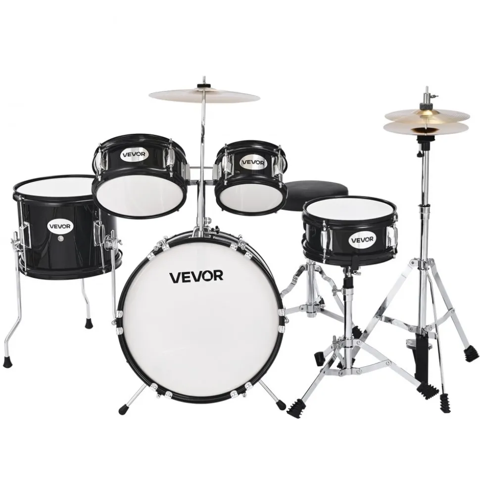 VEVOR Kids Drum Set, 5-Piece 16 in Junior Drum Sets, Beginner Drums Set with Adjustable Throne, Cymbal & Two Pairs of Drumsticks, Musical Learning Drums Instruments Kit, for Children Ages 6-13 (Red)