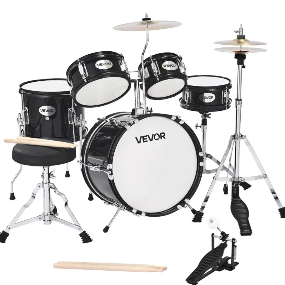 VEVOR Kids Drum Set, 5-Piece 16 in Junior Drum Sets, Beginner Drums Set with Adjustable Throne, Cymbal & Two Pairs of Drumsticks, Musical Learning Drums Instruments Kit, for Children Ages 6-13 (Red)