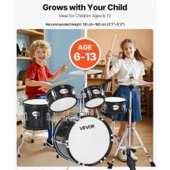 VEVOR Kids Drum Set, 5-Piece 16 in Junior Drum Sets, Beginner Drums Set with Adjustable Throne, Cymbal & Two Pairs of Drumsticks, Musical Learning Drums Instruments Kit, for Children Ages 6-13 (Red)