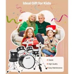 VEVOR Kids Drum Set, 5-Piece 16 in Junior Drum Sets, Beginner Drums Set with Adjustable Throne, Cymbal & Two Pairs of Drumsticks, Musical Learning Drums Instruments Kit, for Children Ages 6-13 (Red)