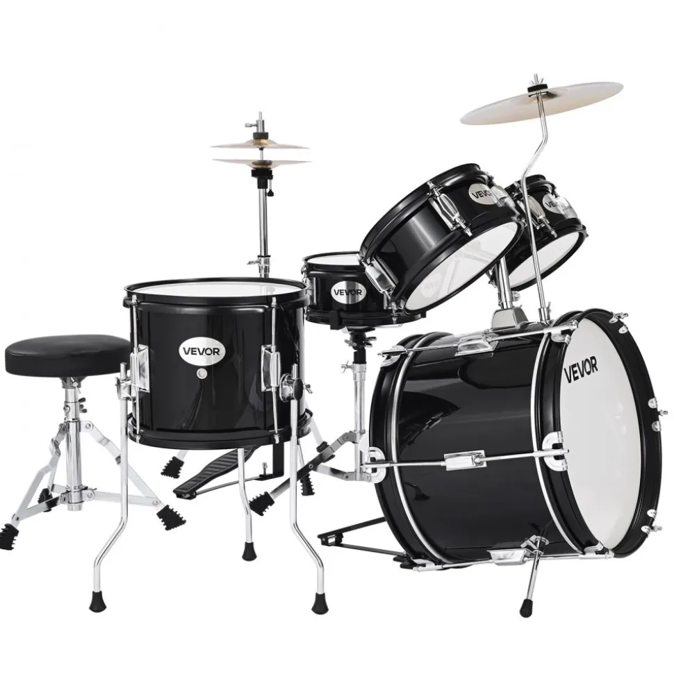 VEVOR Kids Drum Set, 5-Piece 16 in Junior Drum Sets, Beginner Drums Set with Adjustable Throne, Cymbal & Two Pairs of Drumsticks, Musical Learning Drums Instruments Kit, for Children Ages 6-13 (Red)