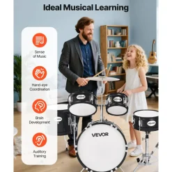 VEVOR Kids Drum Set, 5-Piece 16 in Junior Drum Sets, Beginner Drums Set with Adjustable Throne, Cymbal & Two Pairs of Drumsticks, Musical Learning Drums Instruments Kit, for Children Ages 6-13 (Red)