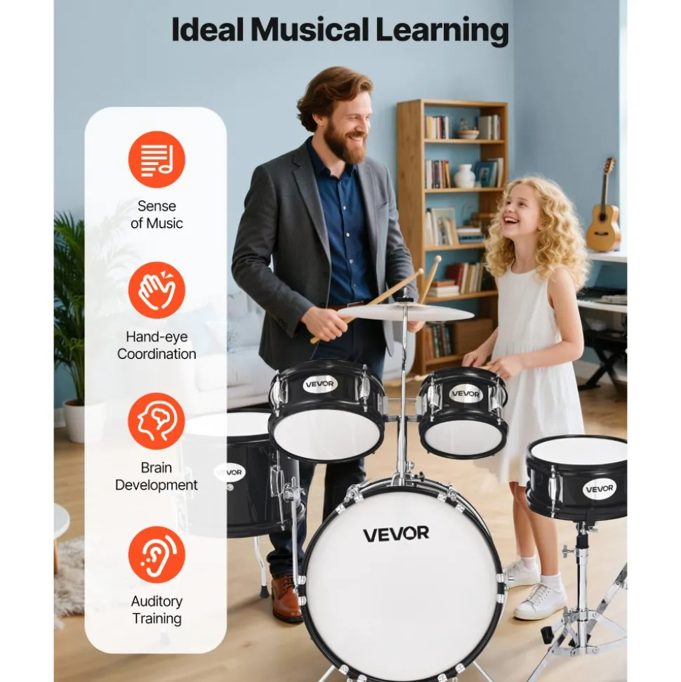 VEVOR Kids Drum Set, 5-Piece 16 in Junior Drum Sets, Beginner Drums Set with Adjustable Throne, Cymbal & Two Pairs of Drumsticks, Musical Learning Drums Instruments Kit, for Children Ages 6-13 (Red)