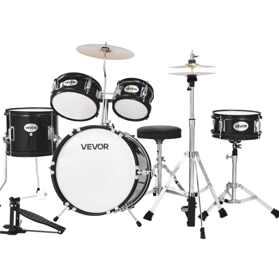 VEVOR Kids Drum Set, 5-Piece 16 in Junior Drum Sets, Beginner Drums Set with Adjustable Throne, Cymbal & Two Pairs of Drumsticks, Musical Learning Drums Instruments Kit, for Children Ages 6-13 (Red)