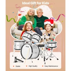 VEVOR Kids Drum Set, 3-Piece 14 in Junior Drum Sets, Beginner Drums Set with Adjustable Throne, Cymbal & Two Pairs of Drumsticks, Musical Learning Drums Instruments Kit, for Children Ages 6-13 (Blue)