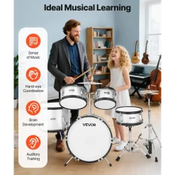 VEVOR Kids Drum Set, 3-Piece 14 in Junior Drum Sets, Beginner Drums Set with Adjustable Throne, Cymbal & Two Pairs of Drumsticks, Musical Learning Drums Instruments Kit, for Children Ages 6-13 (Red)
