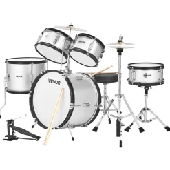 VEVOR Kids Drum Set, 3-Piece 14 in Junior Drum Sets, Beginner Drums Set with Adjustable Throne, Cymbal & Two Pairs of Drumsticks, Musical Learning Drums Instruments Kit, for Children Ages 6-13 (Red)