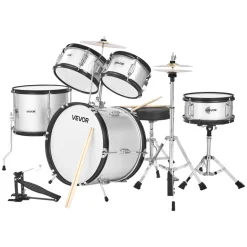VEVOR Kids Drum Set, 3-Piece 14 in Junior Drum Sets, Beginner Drums Set with Adjustable Throne, Cymbal & Two Pairs of Drumsticks, Musical Learning Drums Instruments Kit, for Children Ages 6-13 (Red)
