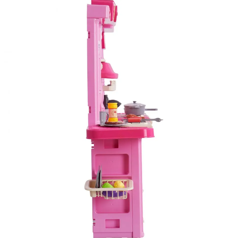 VEVOR Kids Kitchen Playset, 3-in-1 Toddler Kitchen with Simulated Spray, Sounds and Lights, Play Kitchen Set with 74 PCS Cooking Accessory Set for Toddlers, Preschoolers, Children Ages 3-8, Pink