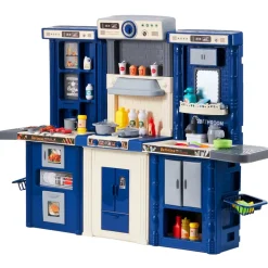 VEVOR Kids Kitchen Playset, 3-in-1 Toddler Kitchen with Simulated Spray, Sounds and Lights, Play Kitchen Set with 74 PCS Cooking Accessory Set for Toddlers, Preschoolers, Children Ages 3-8, Blue