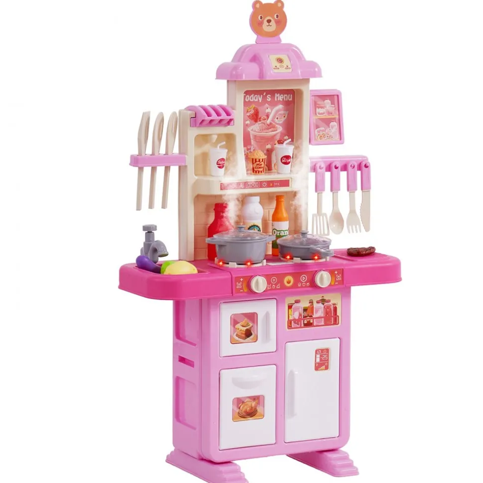 VEVOR Kids Kitchen Playset, Toddler Kitchen with Cooking Stove with Steam, Sounds and Lights, Play Kitchen Set with 48 PCS Cooking Accessory Set for Toddlers, Preschoolers, Children Ages 3-5, Pink