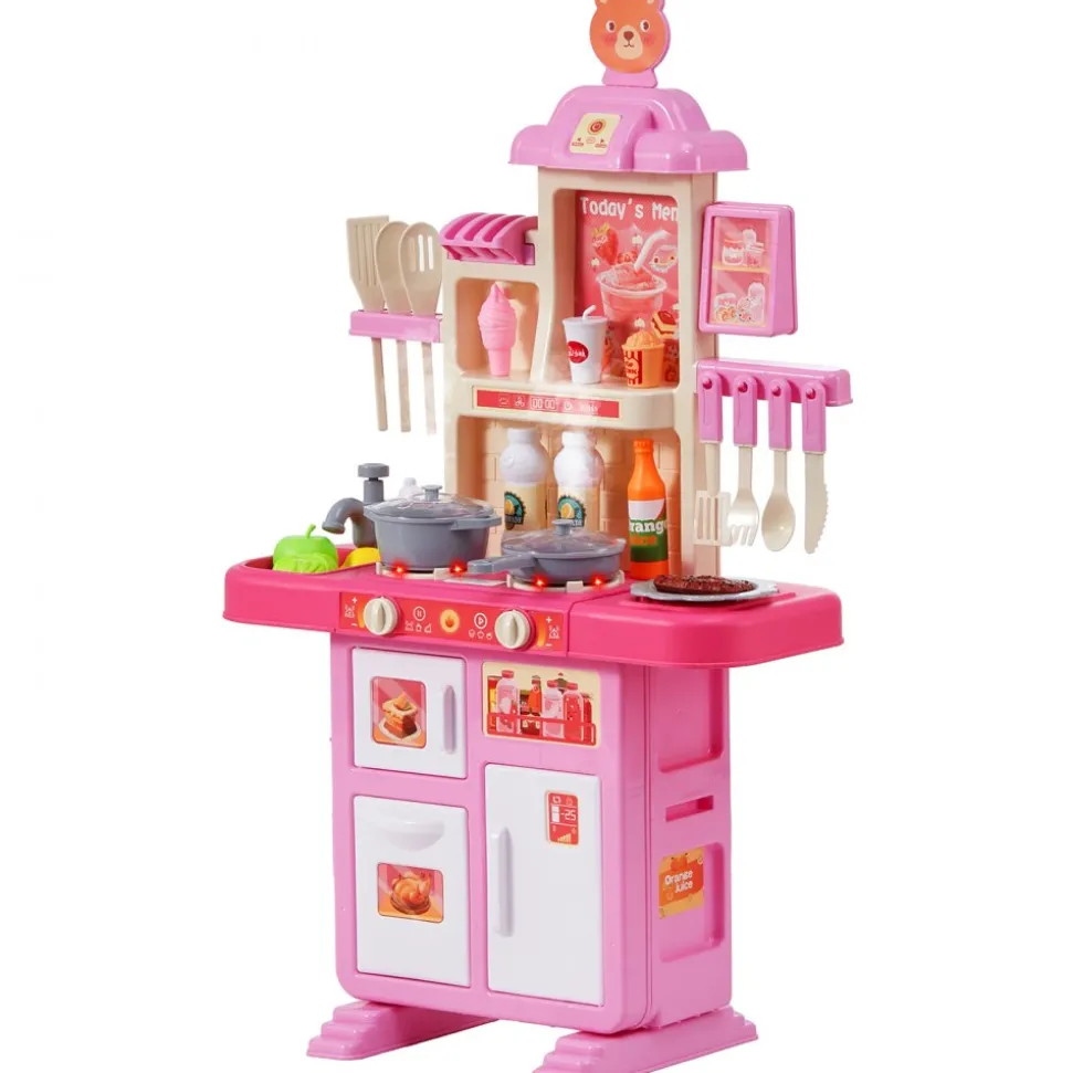 VEVOR Kids Kitchen Playset, Toddler Kitchen with Cooking Stove with Steam, Sounds and Lights, Play Kitchen Set with 48 PCS Cooking Accessory Set for Toddlers, Preschoolers, Children Ages 3-5, Pink