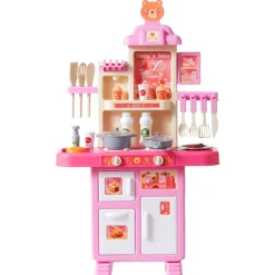 VEVOR Kids Kitchen Playset, Toddler Kitchen with Cooking Stove with Steam, Sounds and Lights, Play Kitchen Set with 48 PCS Cooking Accessory Set for Toddlers, Preschoolers, Children Ages 3-5, Pink