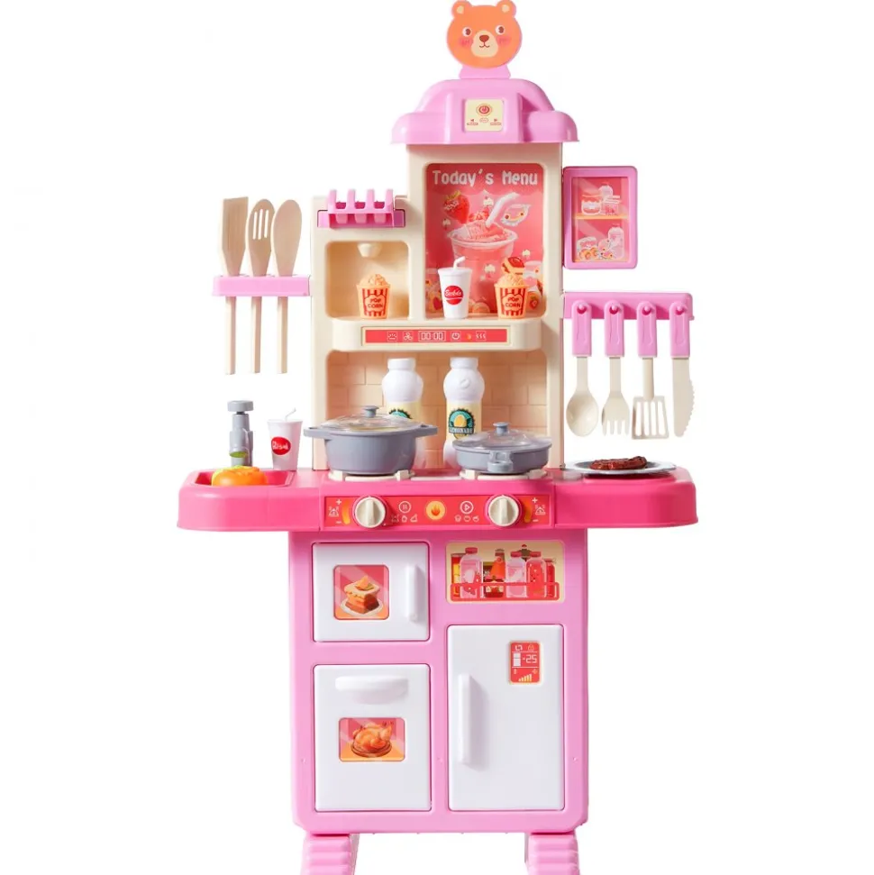 VEVOR Kids Kitchen Playset, Toddler Kitchen with Cooking Stove with Steam, Sounds and Lights, Play Kitchen Set with 48 PCS Cooking Accessory Set for Toddlers, Preschoolers, Children Ages 3-5, Pink