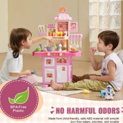 VEVOR Kids Kitchen Playset, Toddler Kitchen with Cooking Stove with Steam, Sounds and Lights, Play Kitchen Set with 48 PCS Cooking Accessory Set for Toddlers, Preschoolers, Children Ages 3-5, Pink
