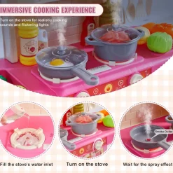 VEVOR Kids Kitchen Playset, Toddler Kitchen with Cooking Stove with Steam, Sounds and Lights, Play Kitchen Set with 48 PCS Cooking Accessory Set for Toddlers, Preschoolers, Children Ages 3-5, Pink