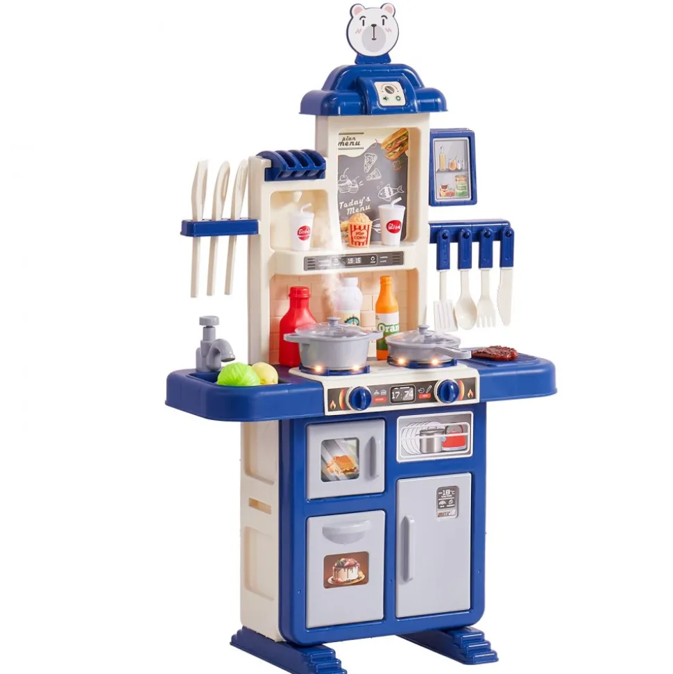 VEVOR Kids Kitchen Playset, Toddler Kitchen with Cooking Stove with Steam, Sounds and Lights, Play Kitchen Set with 48 PCS Cooking Accessory Set for Toddlers, Preschoolers, Children Ages 3-5, Blue