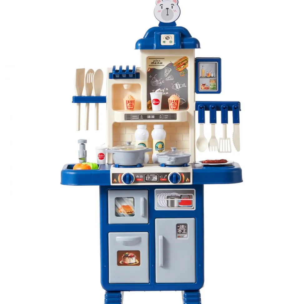VEVOR Kids Kitchen Playset, Toddler Kitchen with Cooking Stove with Steam, Sounds and Lights, Play Kitchen Set with 48 PCS Cooking Accessory Set for Toddlers, Preschoolers, Children Ages 3-5, Blue