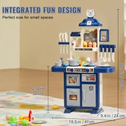 VEVOR Kids Kitchen Playset, Toddler Kitchen with Cooking Stove with Steam, Sounds and Lights, Play Kitchen Set with 48 PCS Cooking Accessory Set for Toddlers, Preschoolers, Children Ages 3-5, Blue