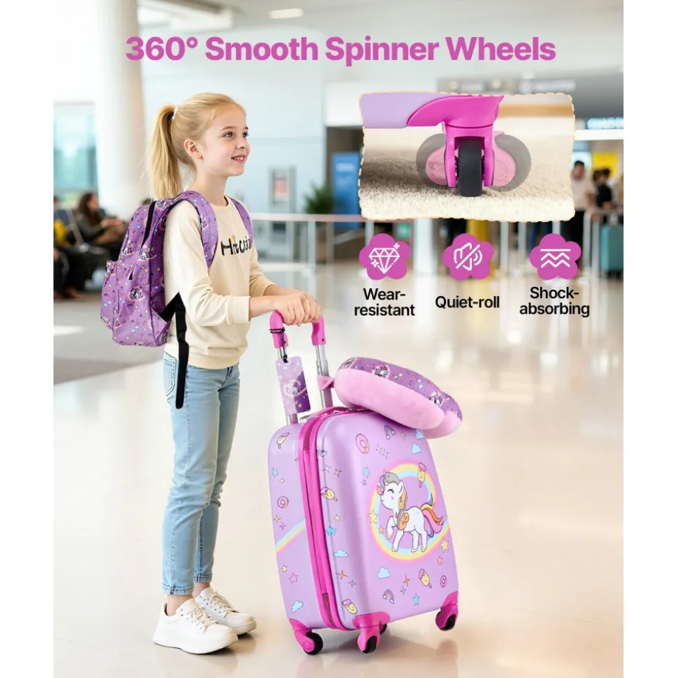 VEVOR Kids Luggage Set, 2 Piece, 18 Inch Hardside Rolling Wheels Suitcase with Hard-Shell Backpack, Dinosaur Kids Carry on Luggage Set, Holiday Birthday Gift for Girls & Boys, Airline Approved