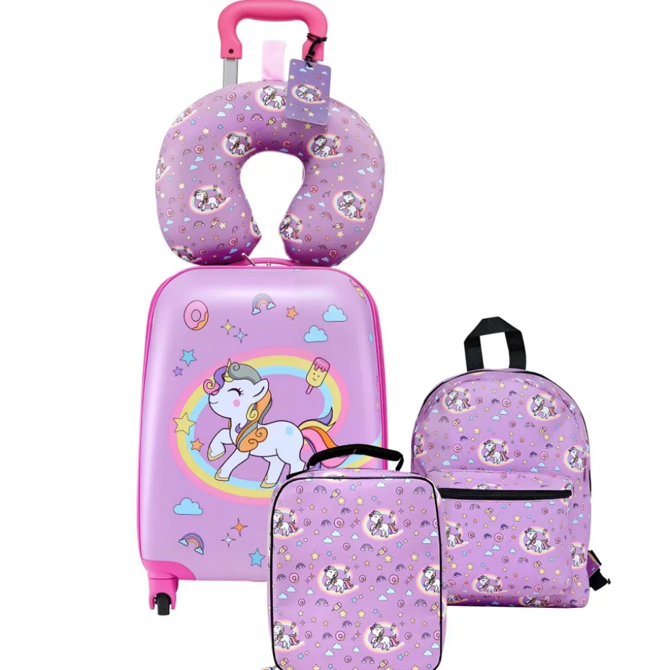 VEVOR Kids Luggage Set, 2 Piece, 18 Inch Hardside Rolling Wheels Suitcase with Hard-Shell Backpack, Dinosaur Kids Carry on Luggage Set, Holiday Birthday Gift for Girls & Boys, Airline Approved