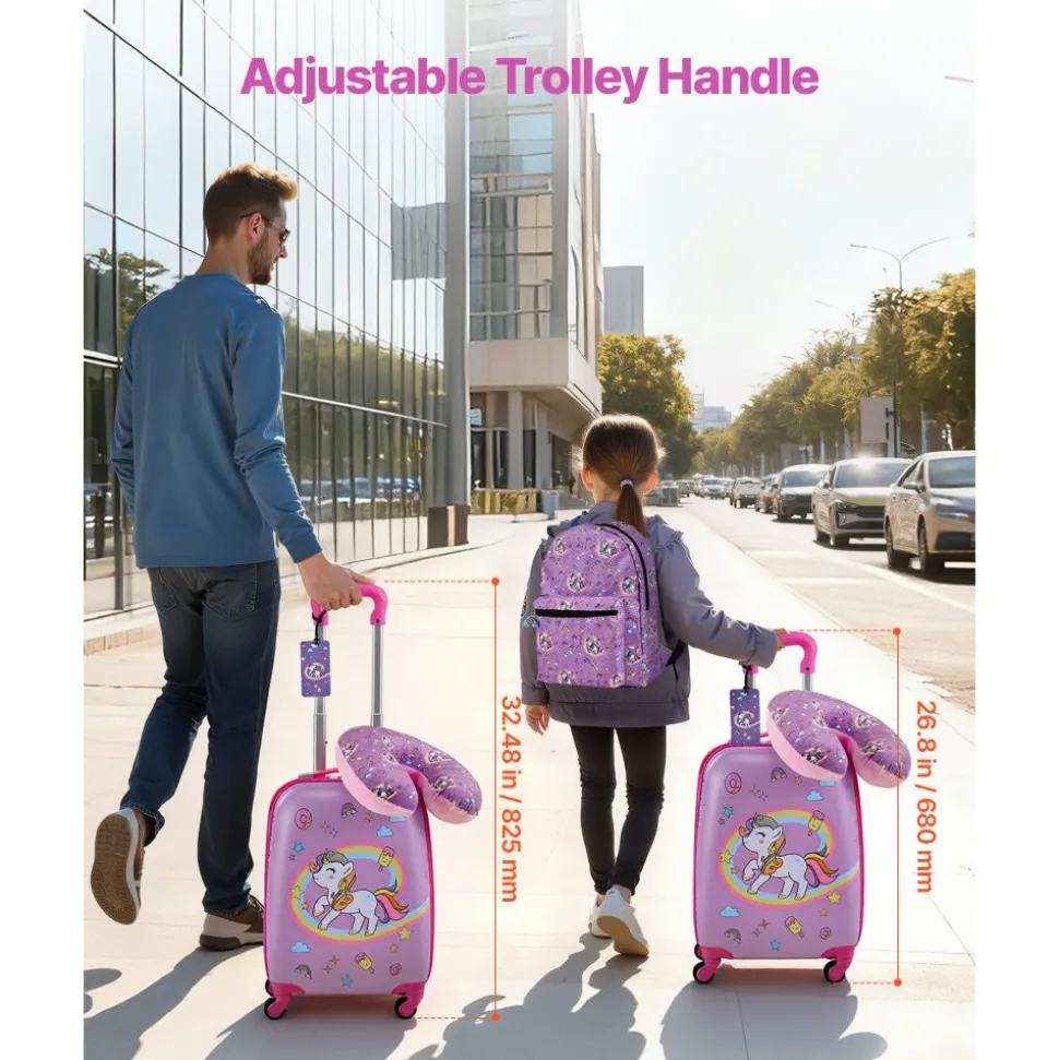 VEVOR Kids Luggage Set, 2 Piece, 18 Inch Hardside Rolling Wheels Suitcase with Hard-Shell Backpack, Dinosaur Kids Carry on Luggage Set, Holiday Birthday Gift for Girls & Boys, Airline Approved