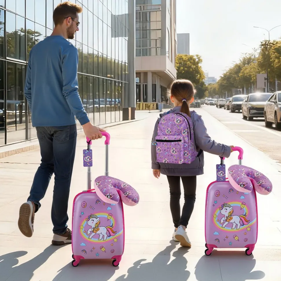 VEVOR Kids Luggage Set, 2 Piece, 18 Inch Hardside Rolling Wheels Suitcase with Hard-Shell Backpack, Dinosaur Kids Carry on Luggage Set, Holiday Birthday Gift for Girls & Boys, Airline Approved