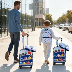 VEVOR Kids Luggage Set, 5 Piece, 18 Inch Hardside Rolling Wheels Suitcase with Backpack & U-shape Pillow, Truck Kids Carry on Luggage Set, Holiday Birthday Gift for Girls Boys, Airline Approved