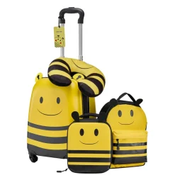 VEVOR Kids Luggage Set, 5 Piece, 18 Inch Hardside Rolling Wheels Suitcase with Backpack & U-shape Pillow, Bee Kids Carry on Luggage Set, Holiday Birthday Gift for Girls Boys, Airline Approved