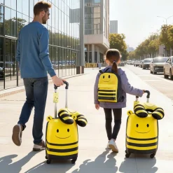 VEVOR Kids Luggage Set, 5 Piece, 18 Inch Hardside Rolling Wheels Suitcase with Backpack & U-shape Pillow, Bee Kids Carry on Luggage Set, Holiday Birthday Gift for Girls Boys, Airline Approved