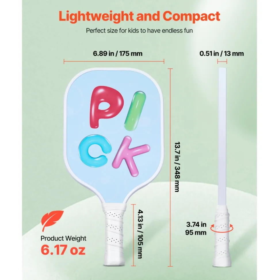 VEVOR Kids Pickleball Paddle, Lightweight Youth Pickleball Paddle with Small Grip and Cute Pattern, Fiberglass Pickle Ball Racket & Honeycomb Core, Child Size for Kids, Youth, Boys & Girls