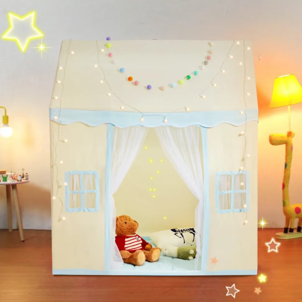 VEVOR Kids Play Tent, Kids Tent for Kids 1-5 Years Old, Toddler Tent with Mat and Tent Lamp, Tent for Kids with Windows for Indoor and Outdoor, Play House Castle Tent for Boys and Girls, Beige