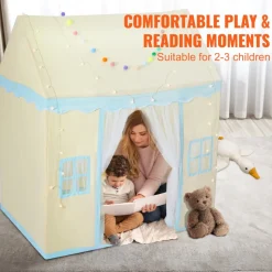 VEVOR Kids Play Tent, Kids Tent for Kids 1-5 Years Old, Toddler Tent with Mat and Tent Lamp, Tent for Kids with Windows for Indoor and Outdoor, Play House Castle Tent for Boys and Girls, Beige