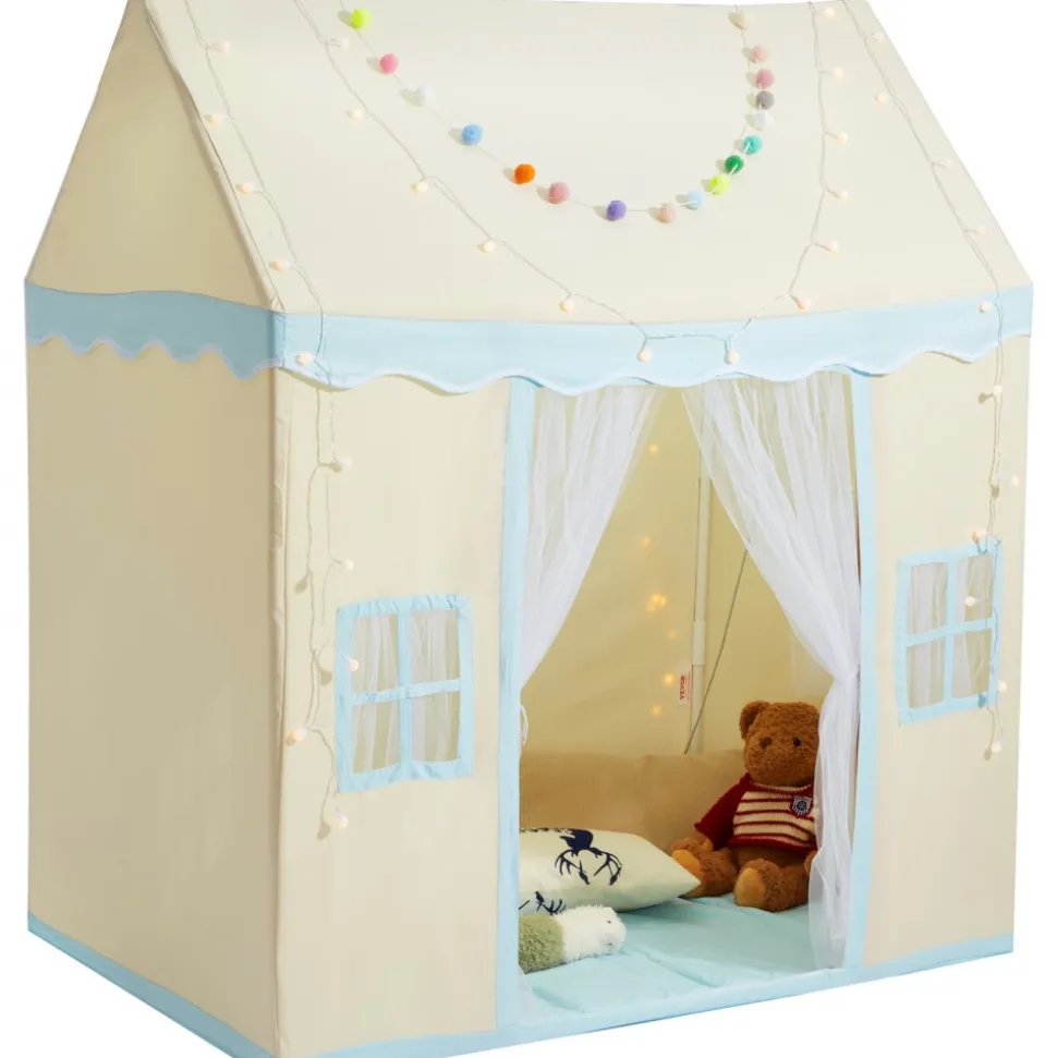 VEVOR Kids Play Tent, Kids Tent for Kids 1-5 Years Old, Toddler Tent with Mat and Tent Lamp, Tent for Kids with Windows for Indoor and Outdoor, Play House Castle Tent for Boys and Girls, Beige