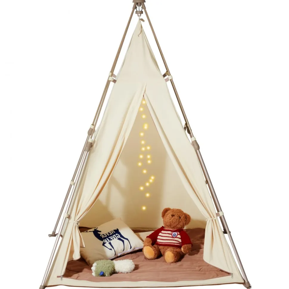 VEVOR Kids Play Tent, Teepee Tent for Kids 1-5 Years Old, Tent for Kids with Windows for Indoor and Outdoor, Foldable Toddler Tent with Mat and Carrying Bag, Kids Tent for Boys and Girls, Beige
