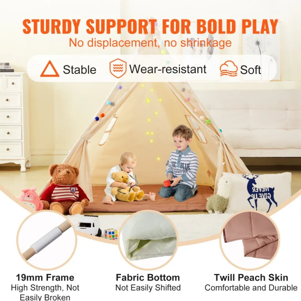 VEVOR Kids Play Tent, Teepee Tent for Kids 1-5 Years Old, Tent for Kids with Windows for Indoor and Outdoor, Toddler Tent with Mat and Plush Decorative Balls, for Boys and Girls, Beige