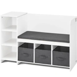 VEVOR Kids Reading Nook Bench, Toddler Bookshelf and Bookcase with Detachable Seat Cushion, 6-Cubby Storage Organizer Bench with 3 Drawers, Ideal for Playroom, Bedroom, Living Room or Entryway, White