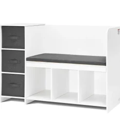 VEVOR Kids Reading Nook Bench, Toddler Bookshelf and Bookcase with Detachable Seat Cushion, 6-Cubby Storage Organizer Bench with 3 Drawers, Ideal for Playroom, Bedroom, Living Room or Entryway, White