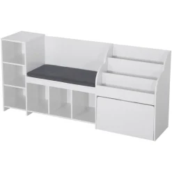 VEVOR Kids Reading Nook, Wooden Storage Bench with Backrest, Kids Bookshelf & Toy Organizer, Large Toy Box Chest for Playroom, Living Room or Entryway, Easy Assembly, 66.9 x 15.8 x 31.5 in, White
