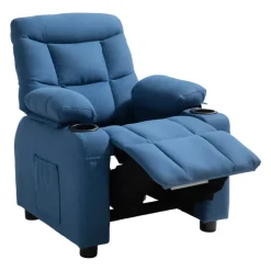 VEVOR Kids Recliner Chair, Toddler Lounger with Cup Holders & Pockets, 107° to 126° Adjustable Back, Breathable Polyester Upholstery Reclining Sofa with Foot-rest, for Boys and Girls, Children (Blue)
