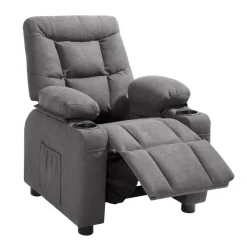 VEVOR Kids Recliner Chair, Toddler Lounger with Cup Holders & Pockets, 107° to 126° Adjustable Back, Breathable Polyester Upholstery Reclining Sofa with Foot-rest, for Boys and Girls, Children (Gray)