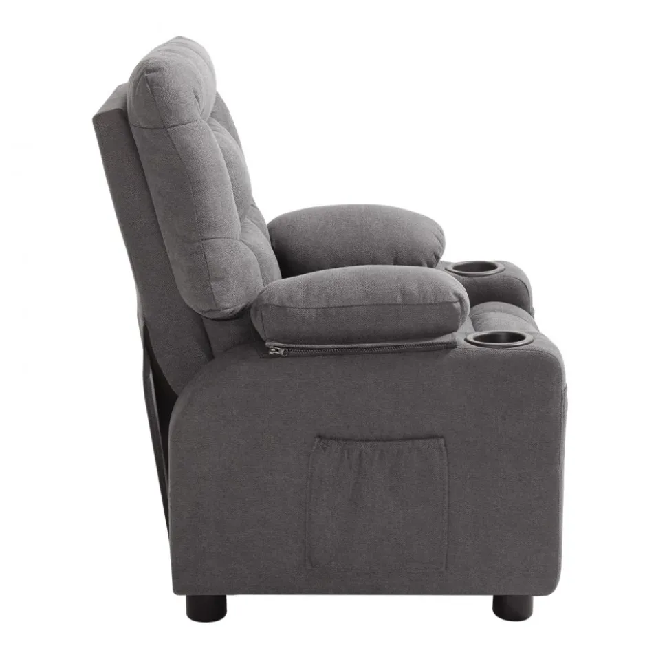 VEVOR Kids Recliner Chair, Toddler Lounger with Cup Holders & Pockets, 107° to 126° Adjustable Back, Breathable Polyester Upholstery Reclining Sofa with Foot-rest, for Boys and Girls, Children (Gray)
